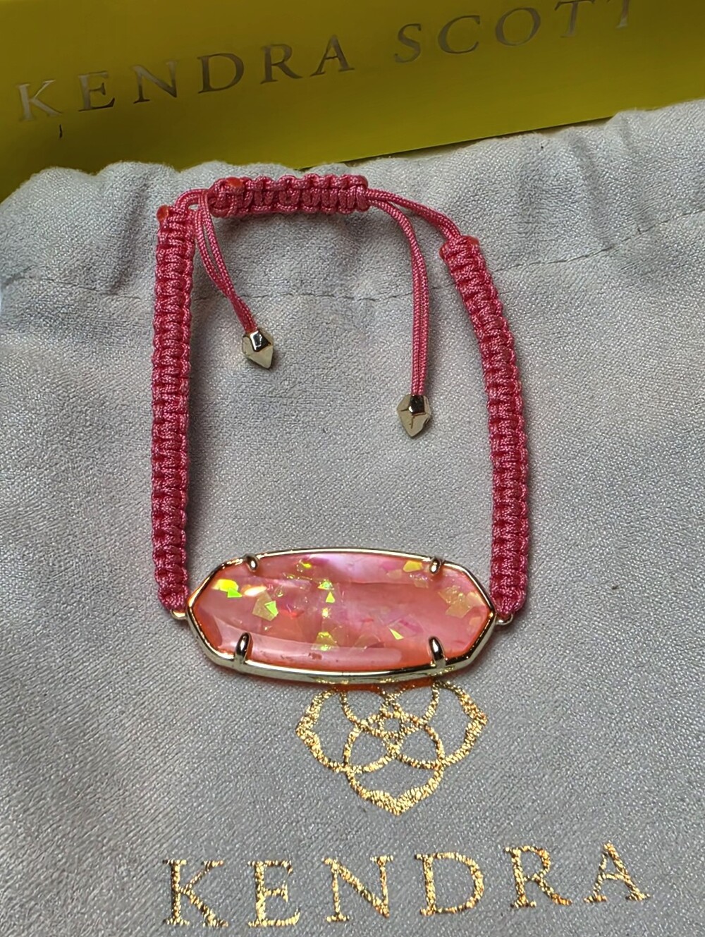 Kendra Scott Pink Iridescent Opal? Stone Friendship Macramé Slider Bracelet
